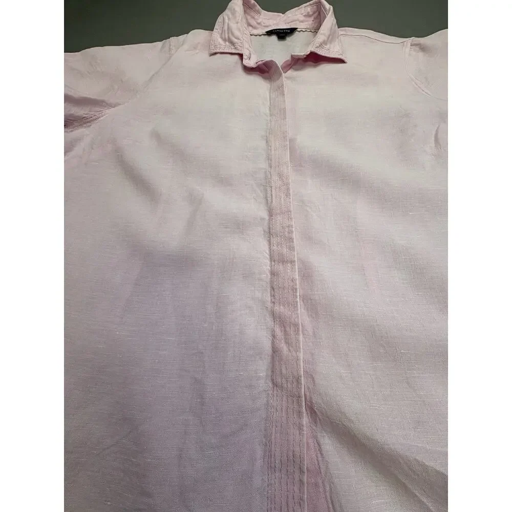 Lands' End Women's Pink Linen Short Sleeve Button-Up Shirt XL 18-20 Casual